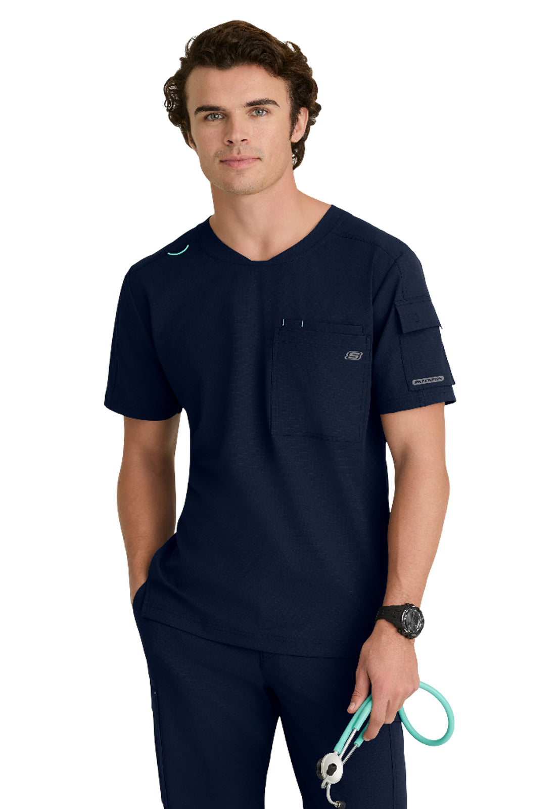 Men's Three-Pocket Round Neck Station Scrub Top - SKT277 - Navy