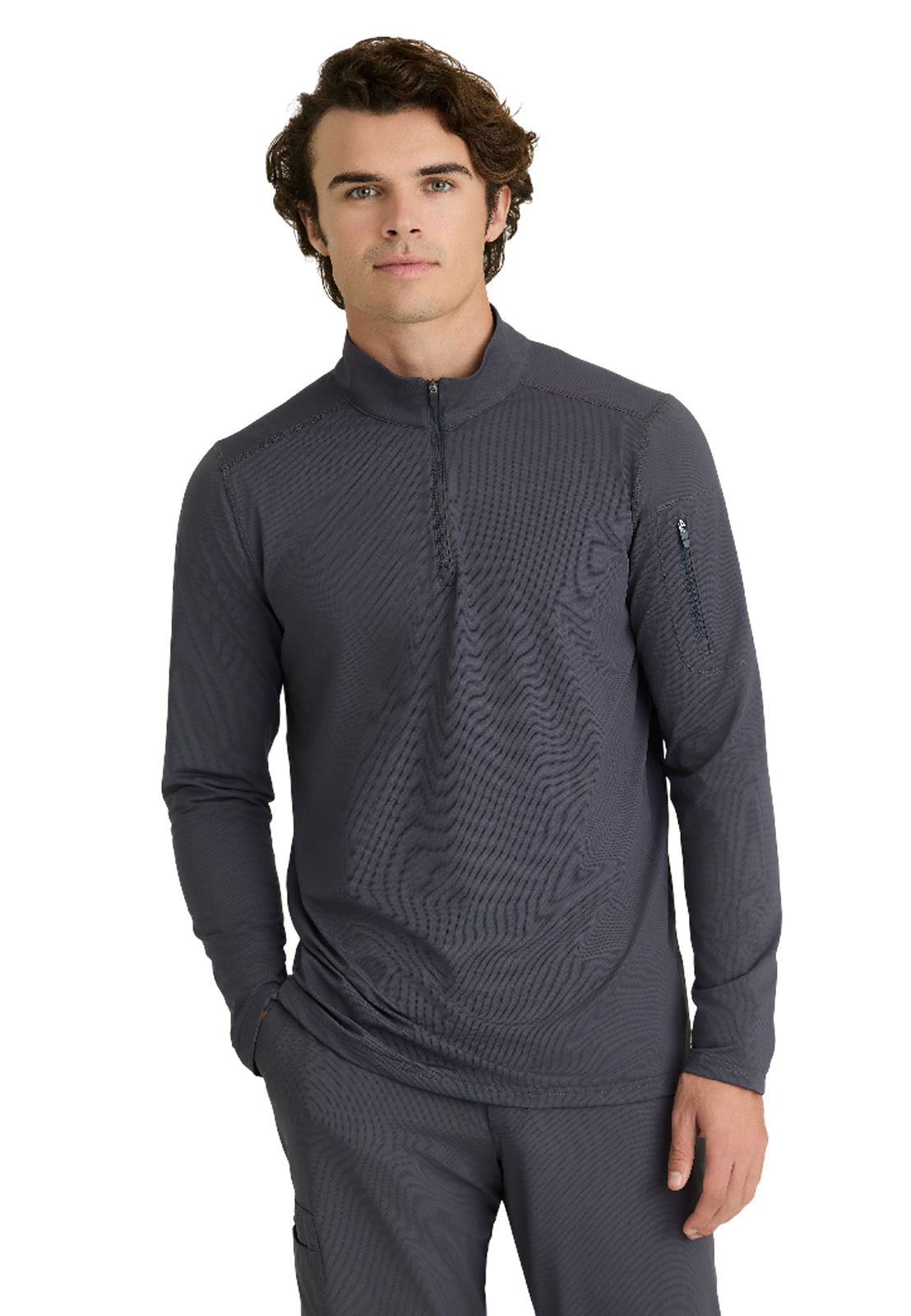 Men's One-Pocket Mock Neck Long Sleeve Propel Scrub Top - SKT280 - Pewter