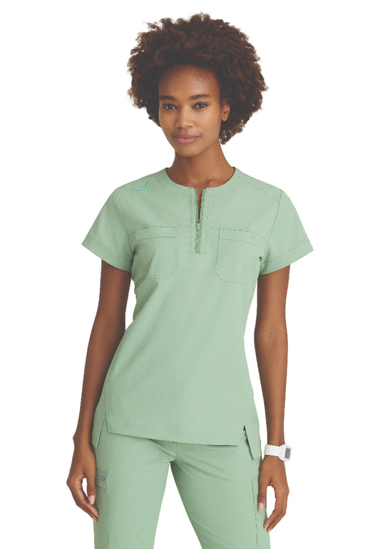 Women's Two-Pocket Round Neck Trek Scrub Top - SKT284 - Field Green