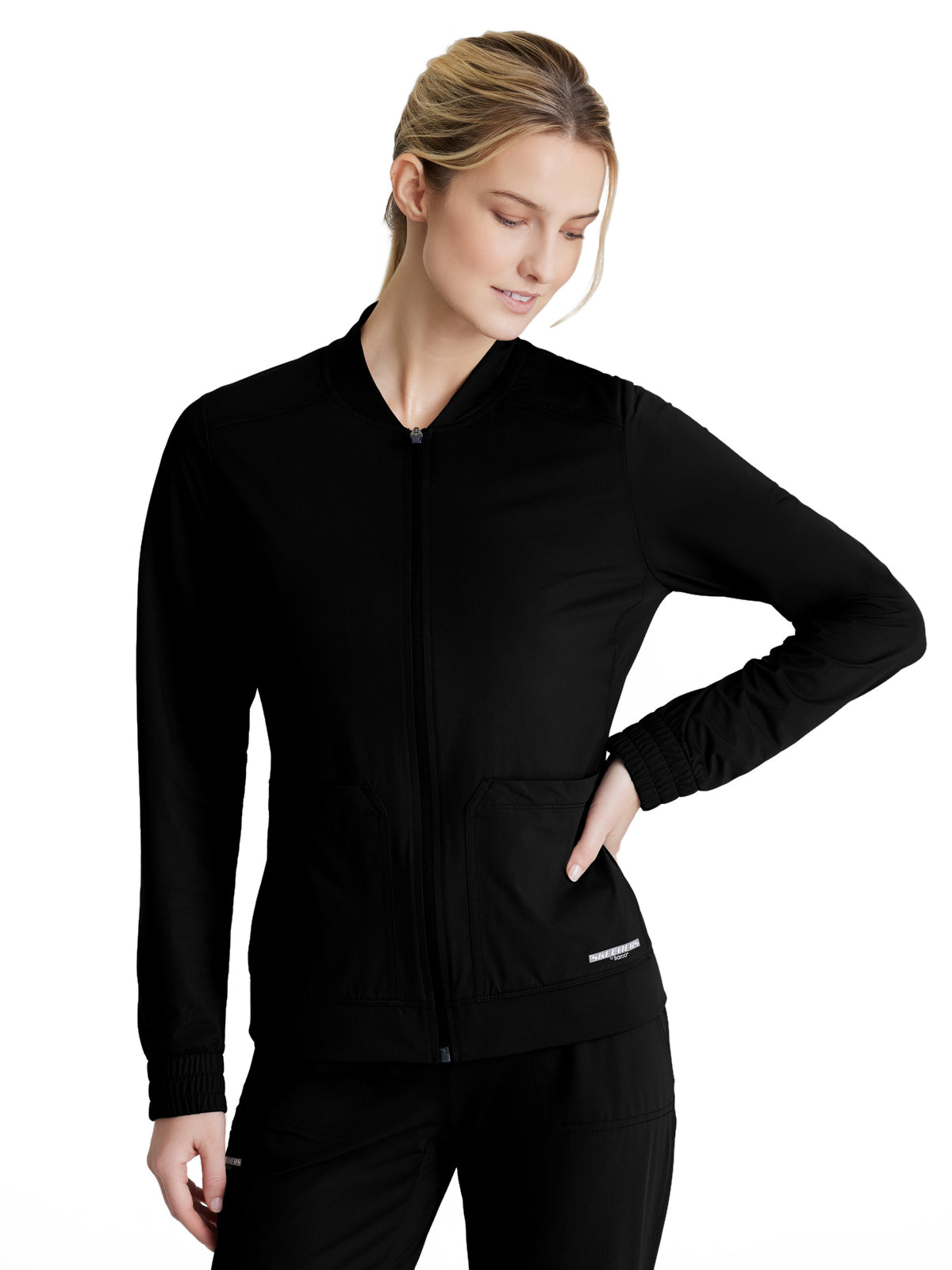 Women's Three-Pocket Zip-Up Contour Warm-Up Scrub Jacket - SKW919 - Black