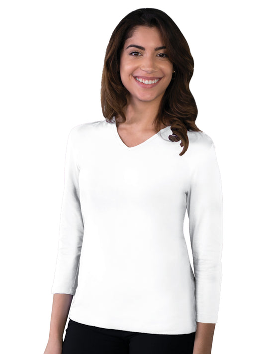 Women's Pocketless 3/4-Sleeve V-Neck Tee - BG4703 - White