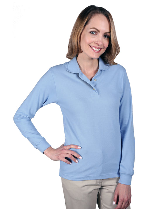 Women's Pocketless Superblend Long Sleeve Polo - BG6207 - Light Blue