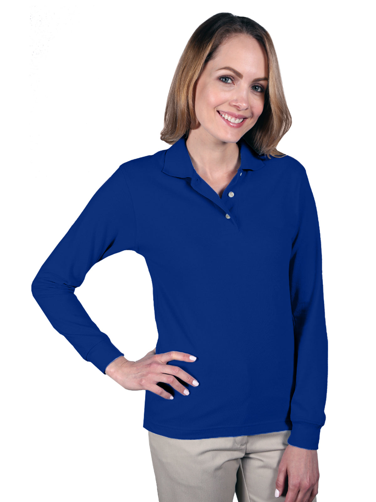 Women's Pocketless Superblend Long Sleeve Polo - BG6207 - Royal