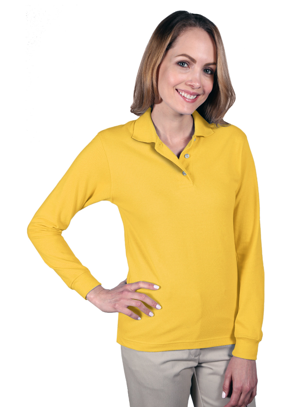 Women's Pocketless Superblend Long Sleeve Polo - BG6207 - Yellow