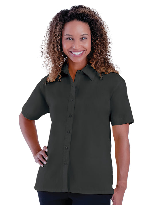 Women's Pocketless Short Sleeve Poplin Shirt - BG6210S - Black