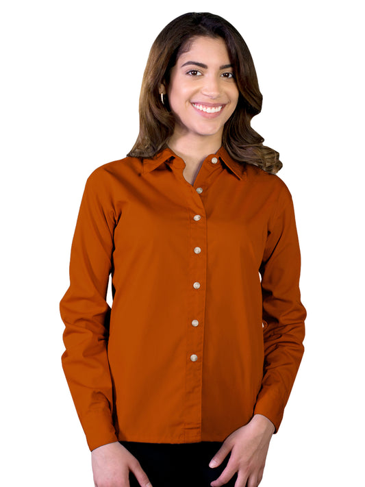 Women's Pocketless Long Sleeve Superblend Poplin Shirt - BG6216 - Burnt Orange