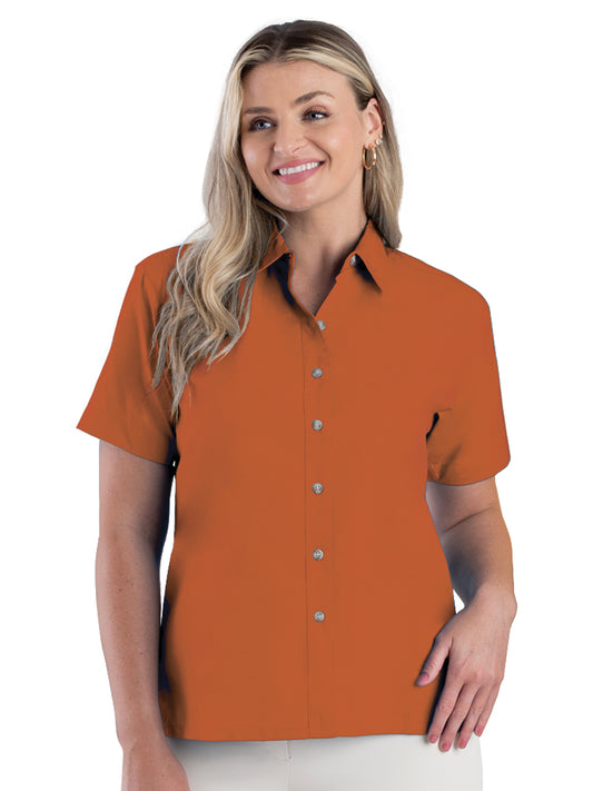 Women's Pocketless Short Sleeve Superblend Poplin Shirt - BG6216S - Burnt Orange
