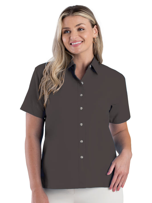 Women's Pocketless Short Sleeve Superblend Poplin Shirt - BG6216S - Graphite