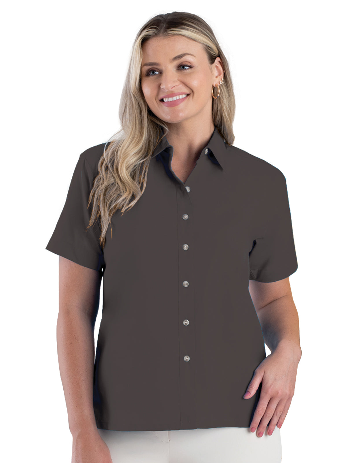 Women's Pocketless Short Sleeve Superblend Poplin Shirt - BG6216S - Graphite