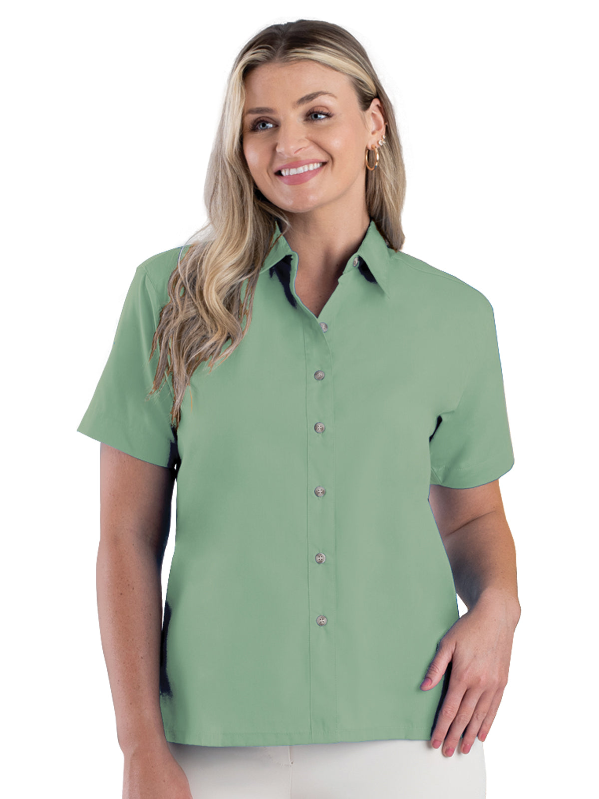 Women's Pocketless Short Sleeve Superblend Poplin Shirt - BG6216S - Sage