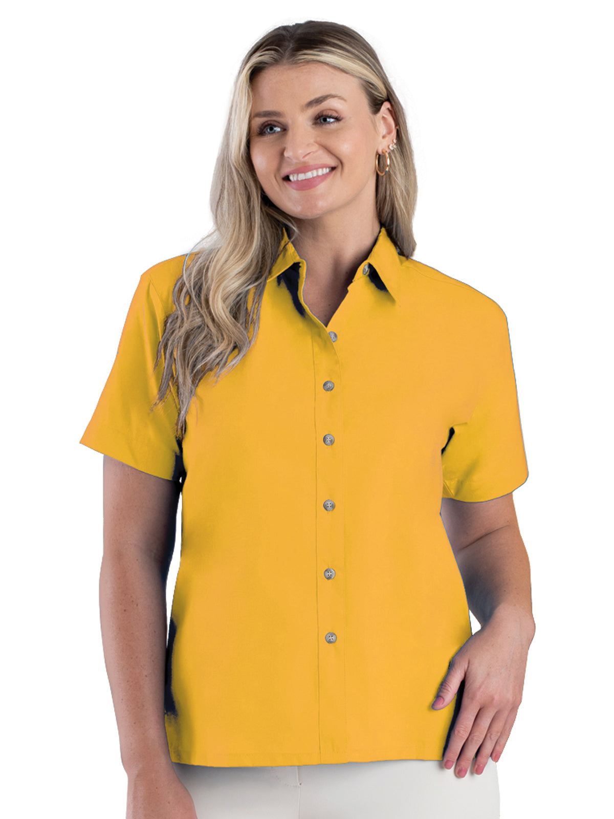 Women's Pocketless Short Sleeve Superblend Poplin Shirt - BG6216S - Yellow