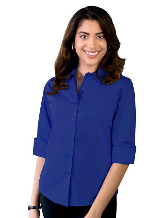 Women's Pocketless 3/4-Sleeve Stretch Poplin Shirt - BG6218 - Royal