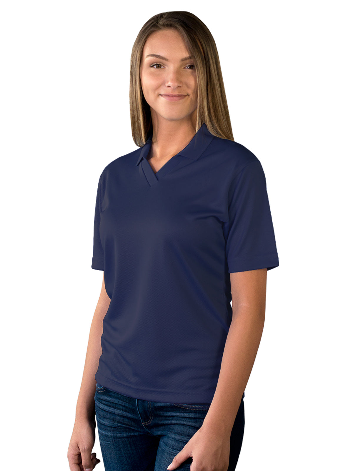 Women's Pocketless Wicking V-Neck Polo - BG6219 - Navy