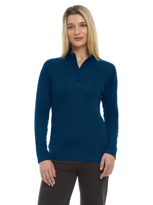 Women's Pocketless Wicking Long Sleeve Zip Pullover - BG6230 - Navy