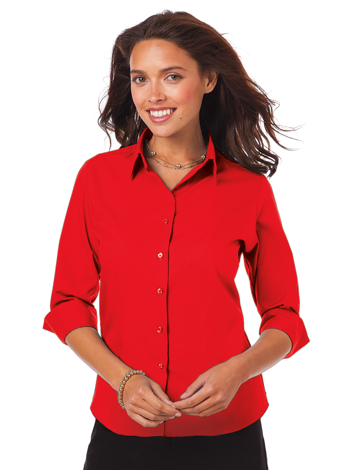 Women's Pocketless 3/4-Sleeve Poplin Shirt - BG6260 - Red