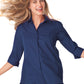 Women's Pocketless 3/4-Sleeve Poplin Swing Shirt - BG6261 - Navy