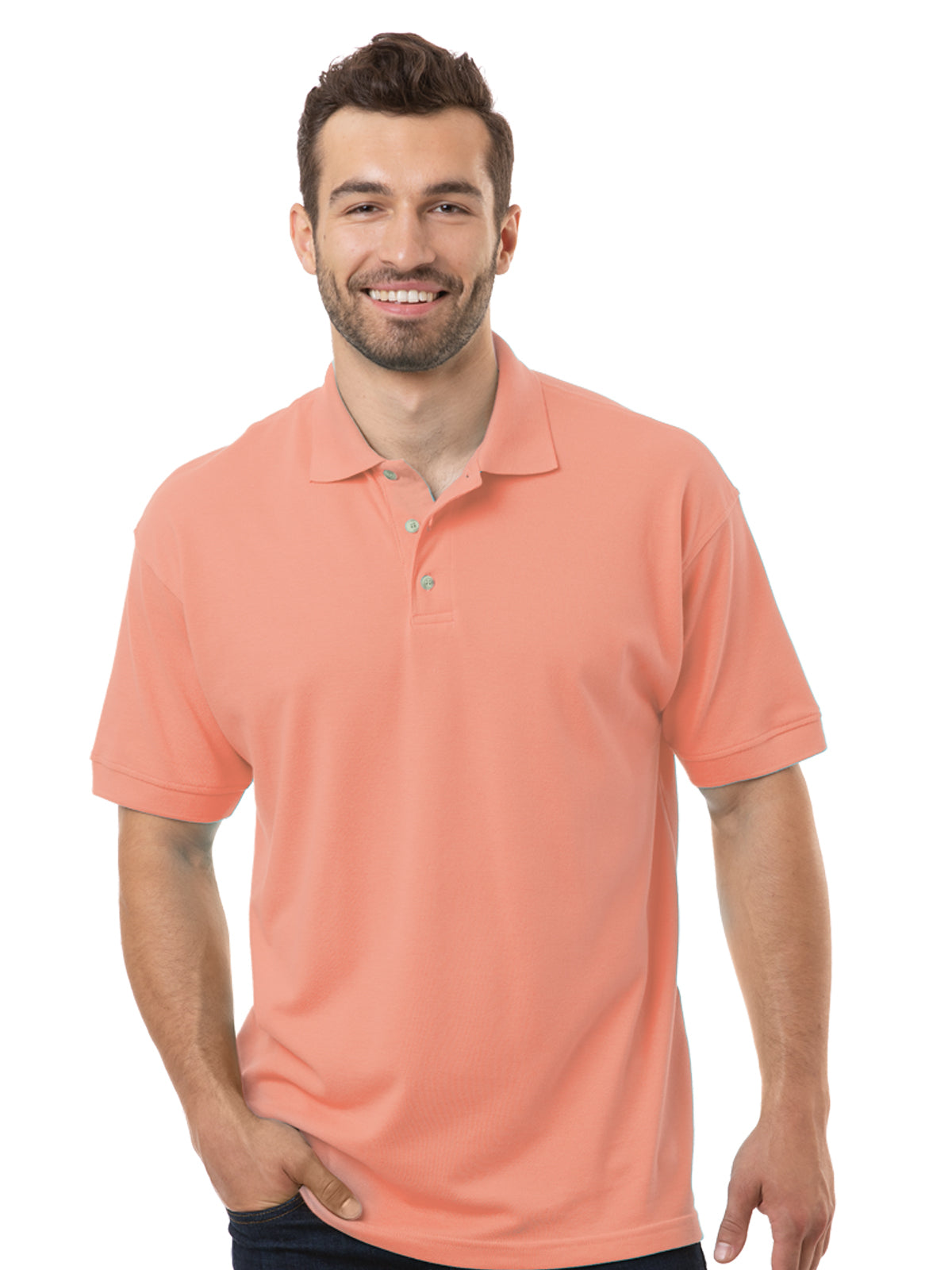 Men's Pocketless Superblend Short Sleeve Polo - BG7204 - Salmon