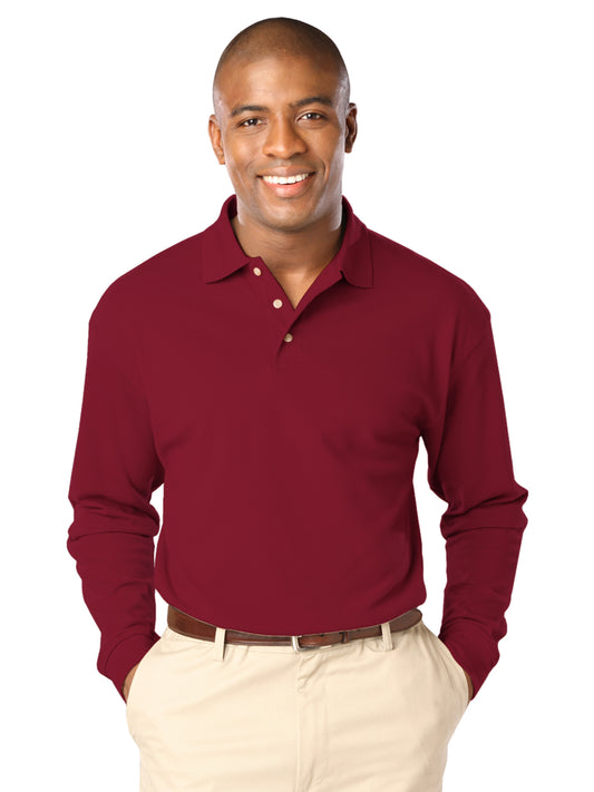 Men's Pocketless Superblend Long Sleeve Polo - BG7207 - Burgundy