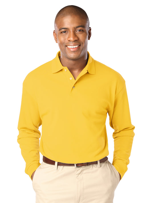Men's Pocketless Superblend Long Sleeve Polo - BG7207 - Yellow