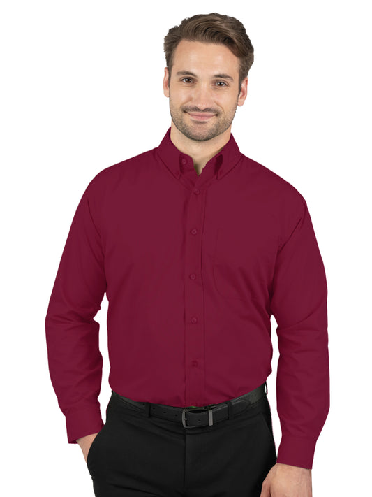 Men's 1-Pocket Matching Buttons Poplin Shirt - BG7266 - Burgundy