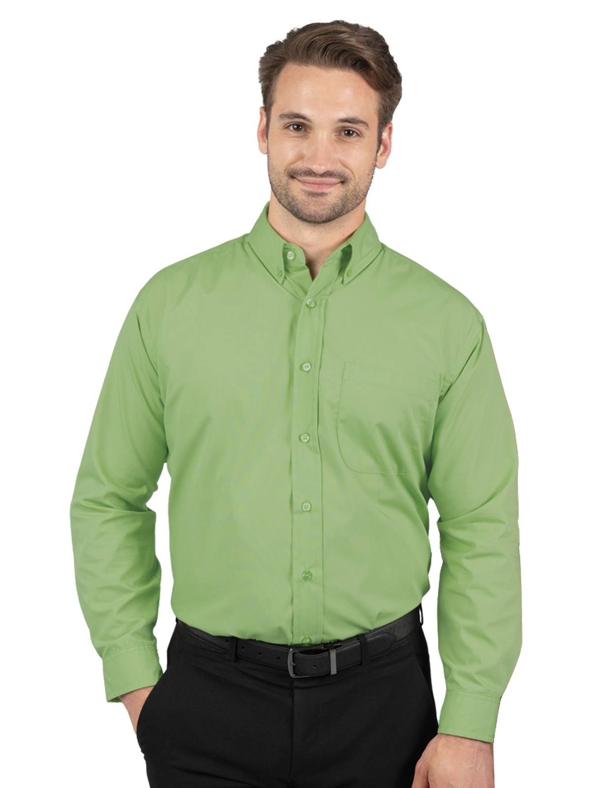 Men's 1-Pocket Matching Buttons Poplin Shirt - BG7266 - Cactus