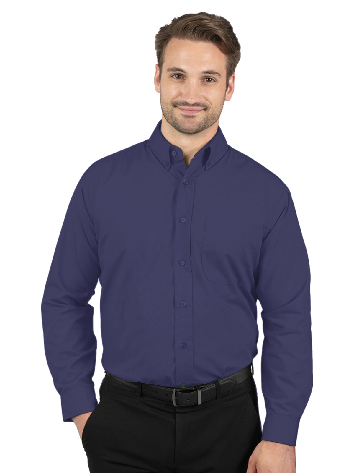 Men's 1-Pocket Matching Buttons Poplin Shirt - BG7266 - Navy