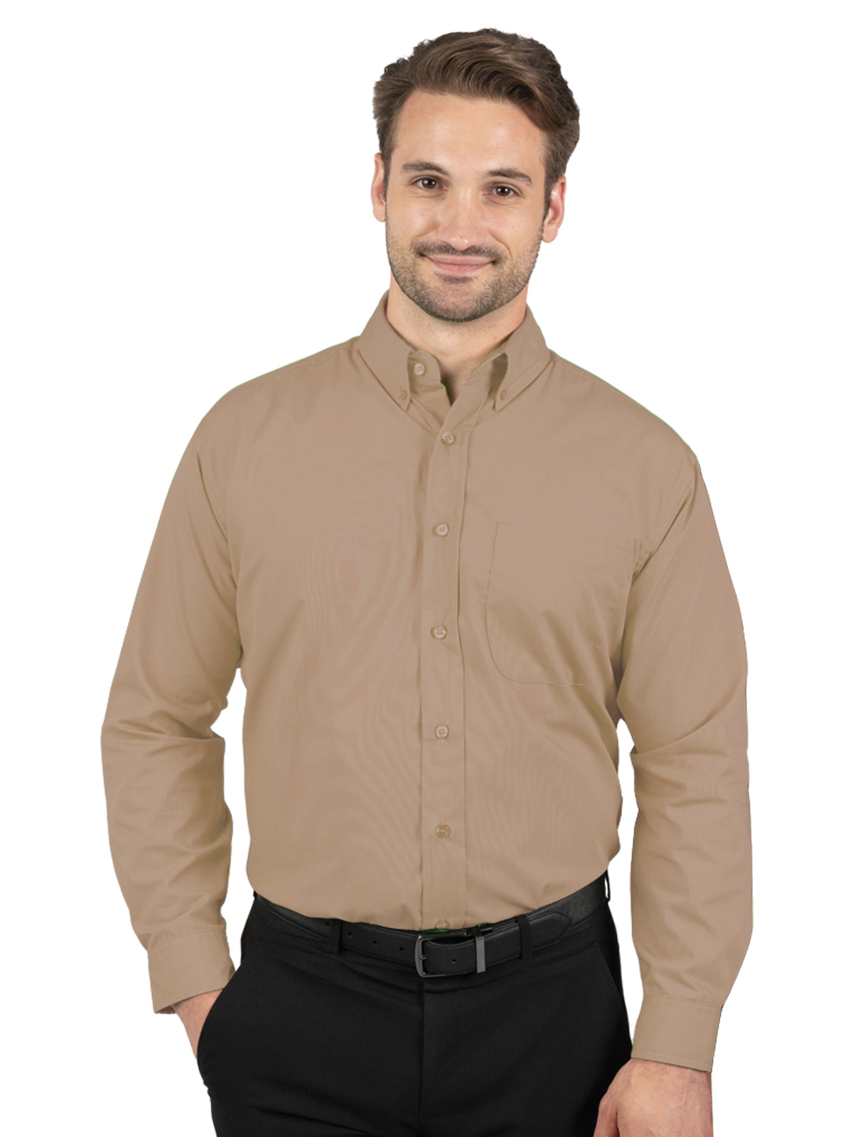 Men's 1-Pocket Matching Buttons Poplin Shirt - BG7266 - Tan