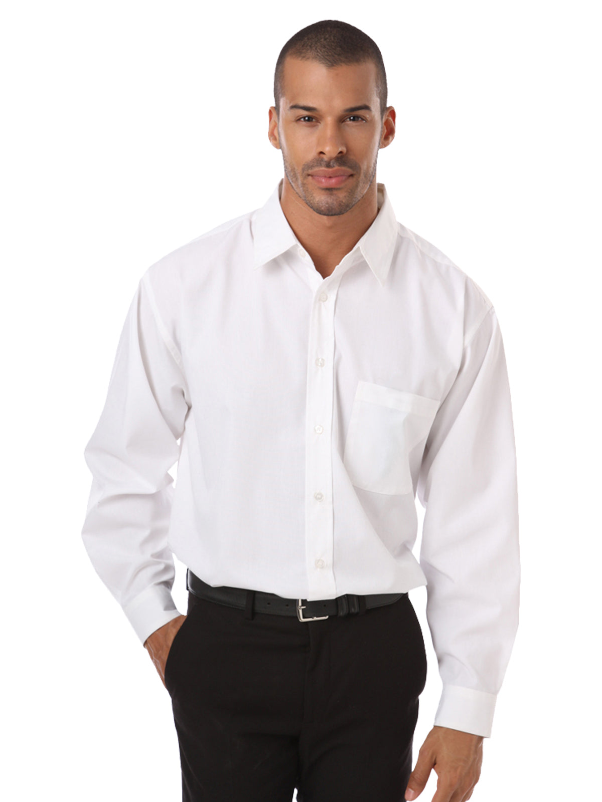 Men's 1-Pocket Matching Buttons Poplin Shirt - BG7266 - White