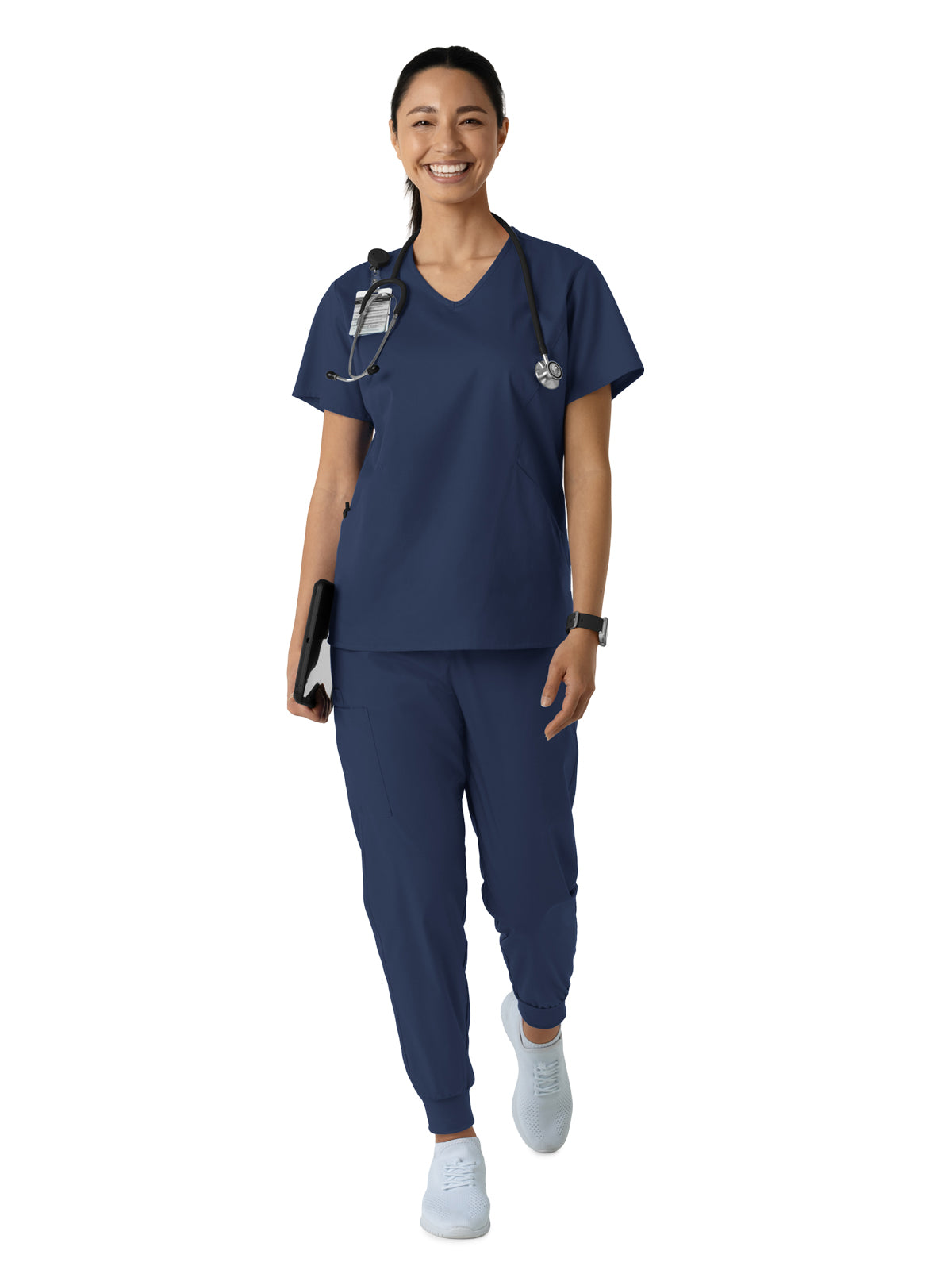 Women's Three-Pocket Curved V-Neck Scrub Top