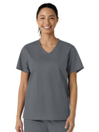 Women's Three-Pocket Curved V-Neck Top - 106 - Pewter