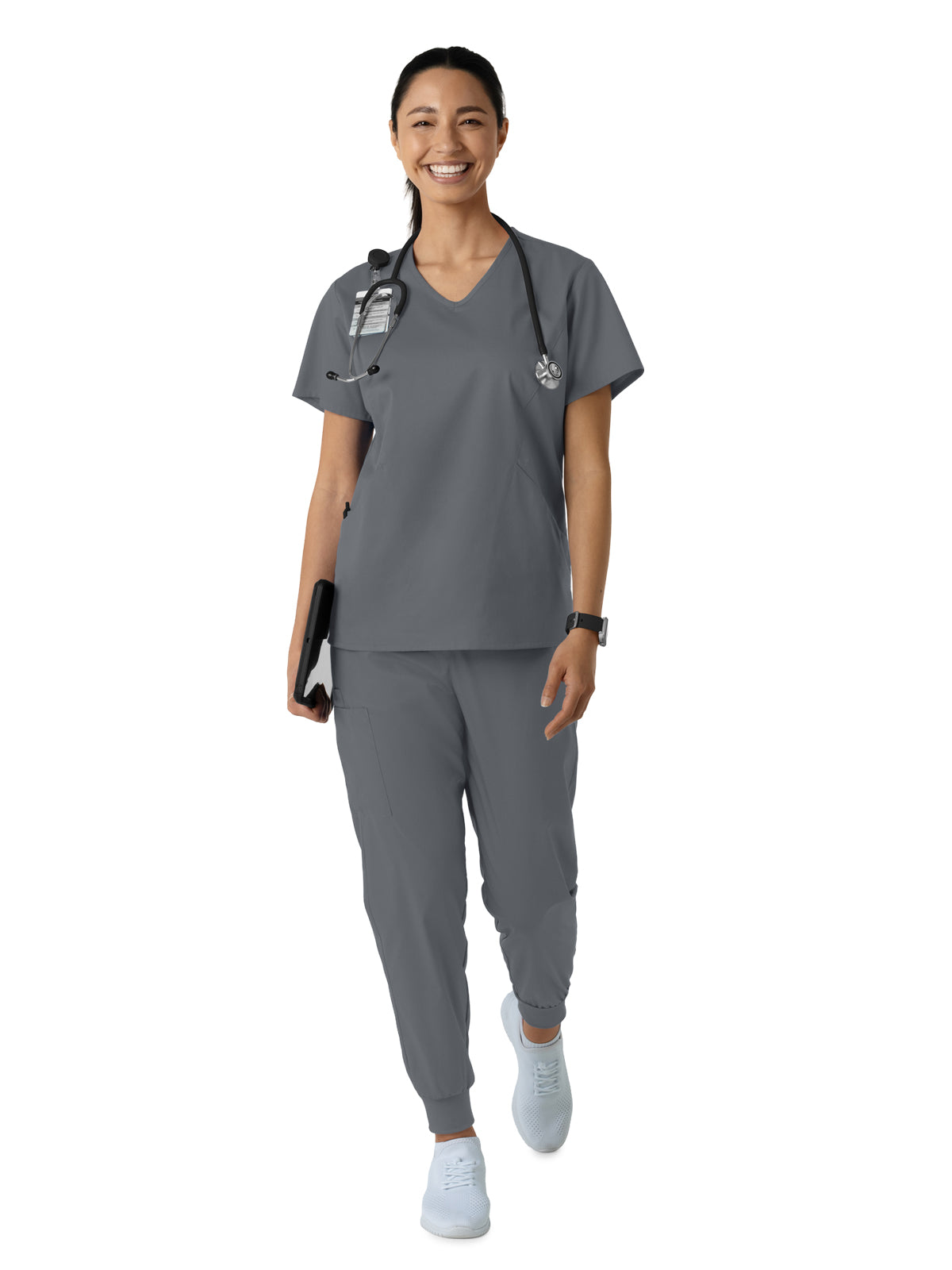 Women's Three-Pocket Curved V-Neck Scrub Top