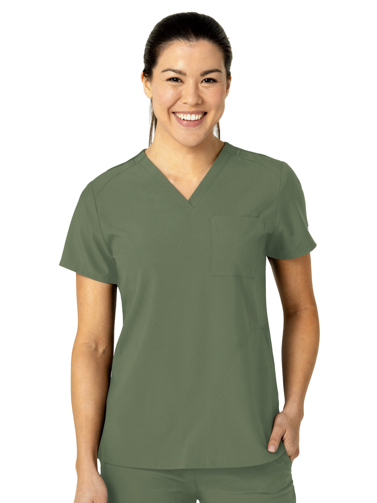Women's Three-Pocket Flex-N-Reach V-Neck Top - 6045 - Olive