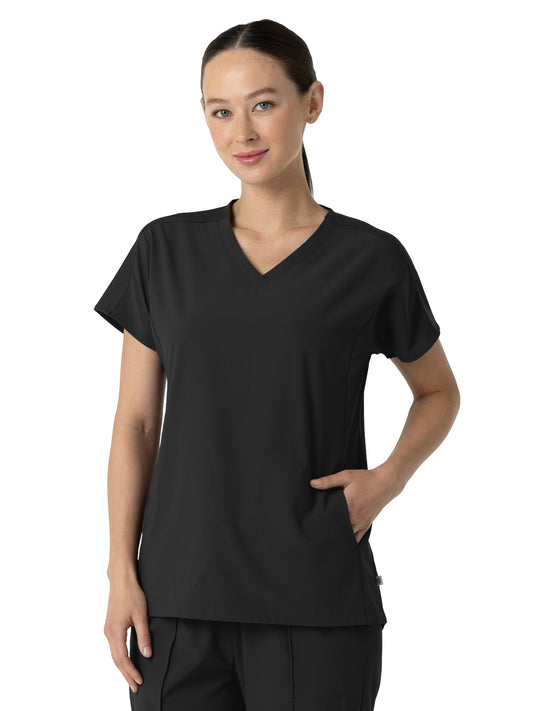 Women's Two-Pocket V-Neck Tunic Scrub Top - 6154 - Black