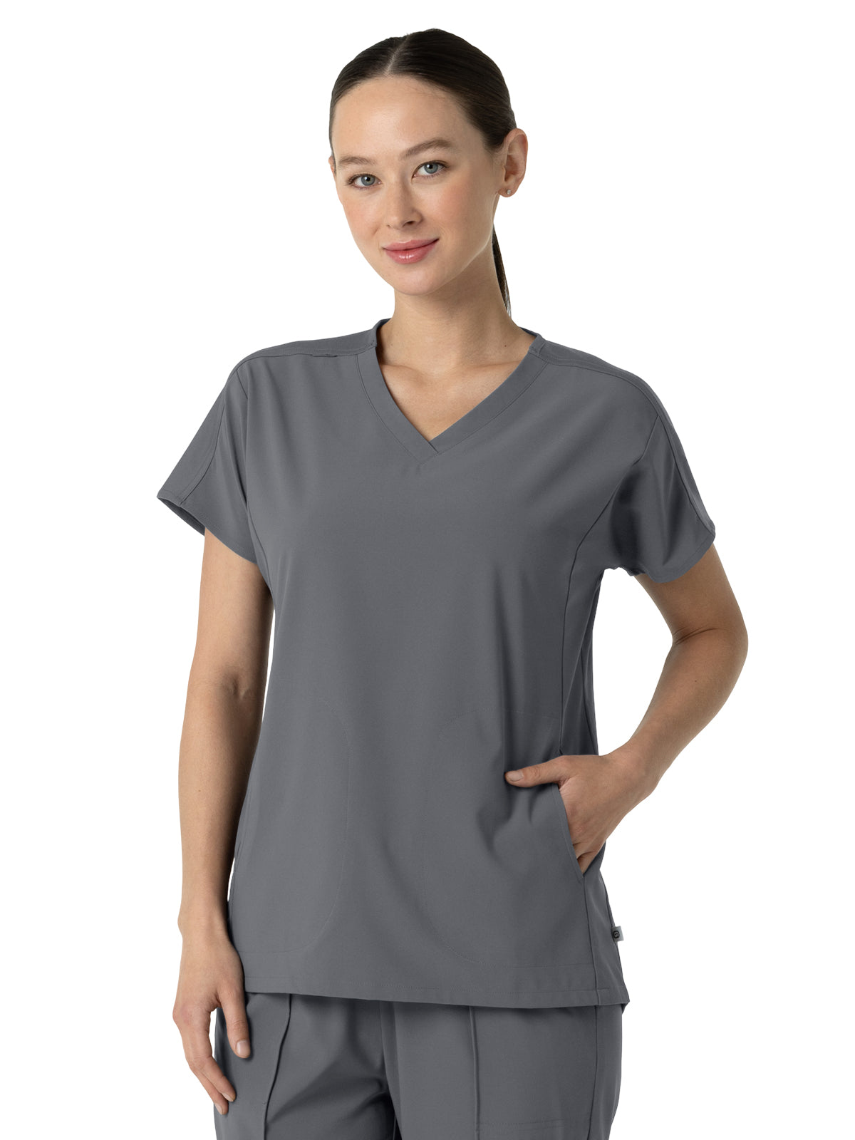 Women's Two-Pocket V-Neck Tunic Scrub Top - 6154 - Pewter