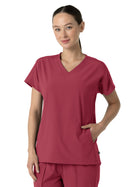 Women's Two-Pocket V-Neck Tunic Scrub Top - 6154 - Ruby