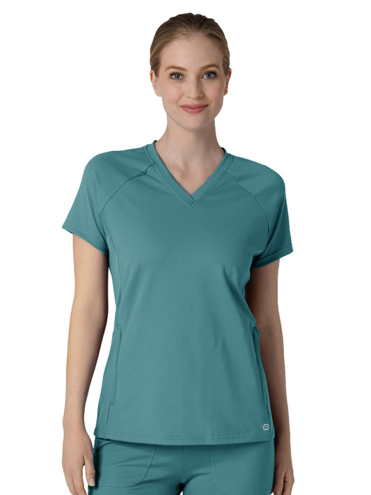 Women's Four-Pocket Flex-n-Reach V-Neck Raglan Top - 6259 - Vintage Teal