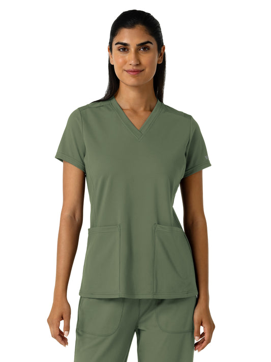 Women's Two-Pocket V-Neck Scrub Top - 6559 - Olive