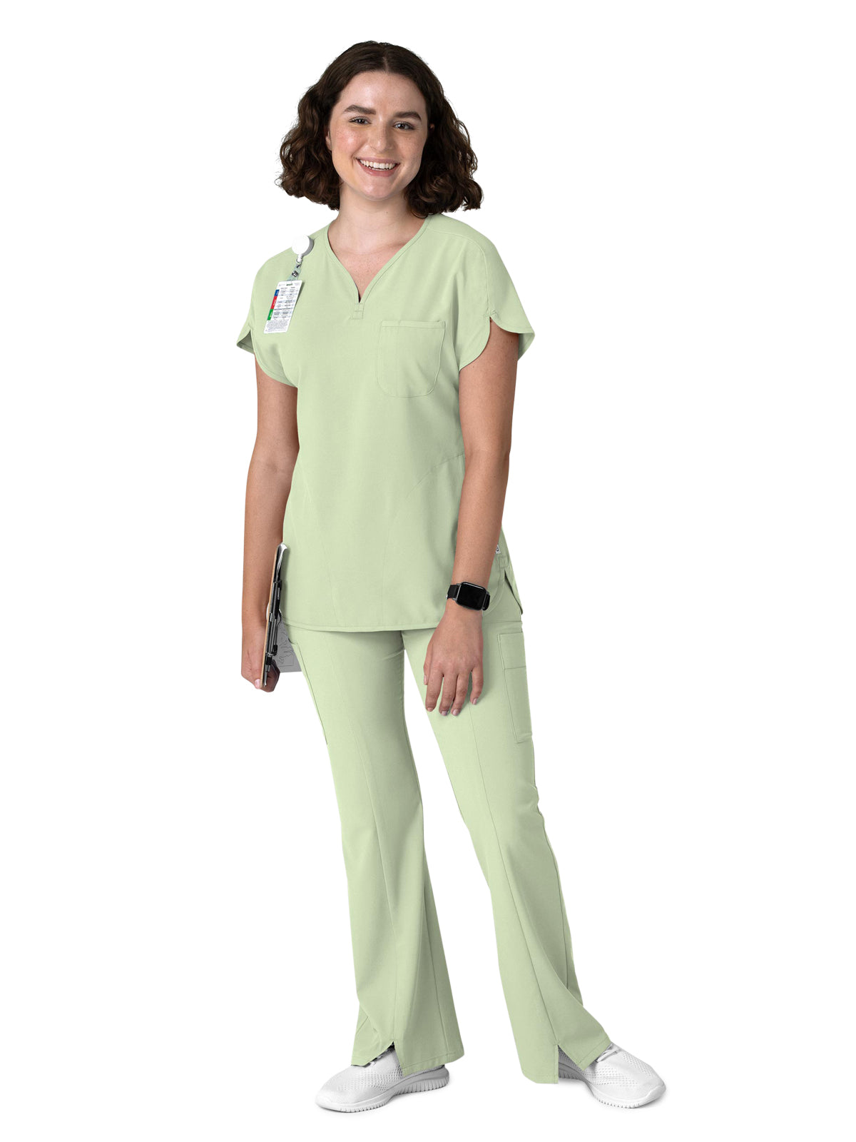 Women's Three-Pocket Y-Neck Dolman Scrub Top