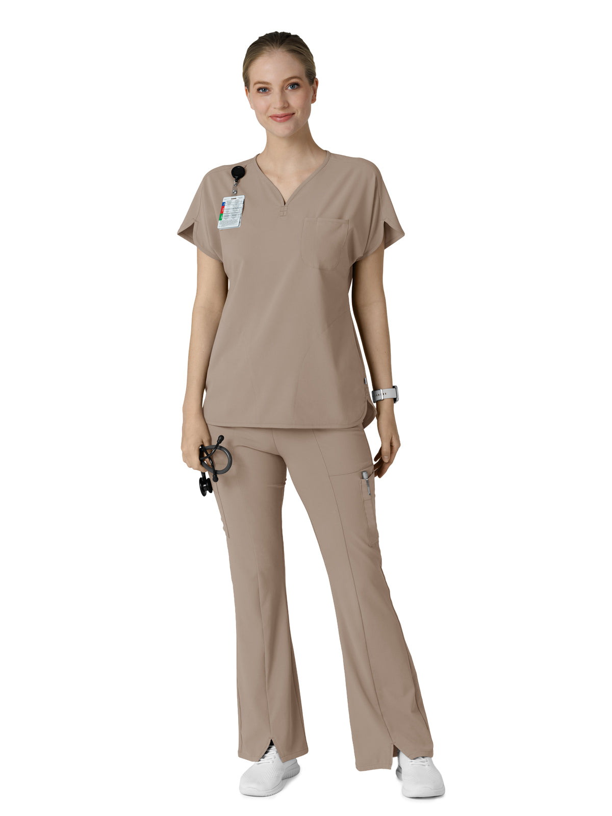 Women's Three-Pocket Y-Neck Dolman Scrub Top