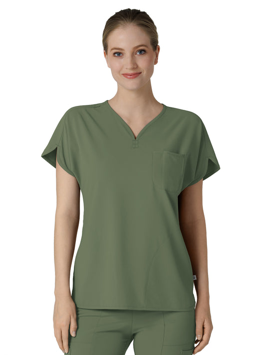 Women's Three-Pocket Y-Neck Dolman Scrub Top