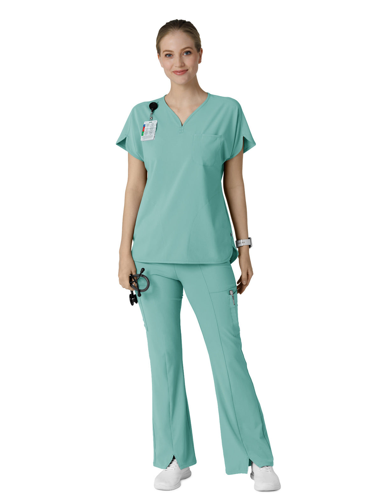 Women's Three-Pocket Y-Neck Dolman Scrub Top