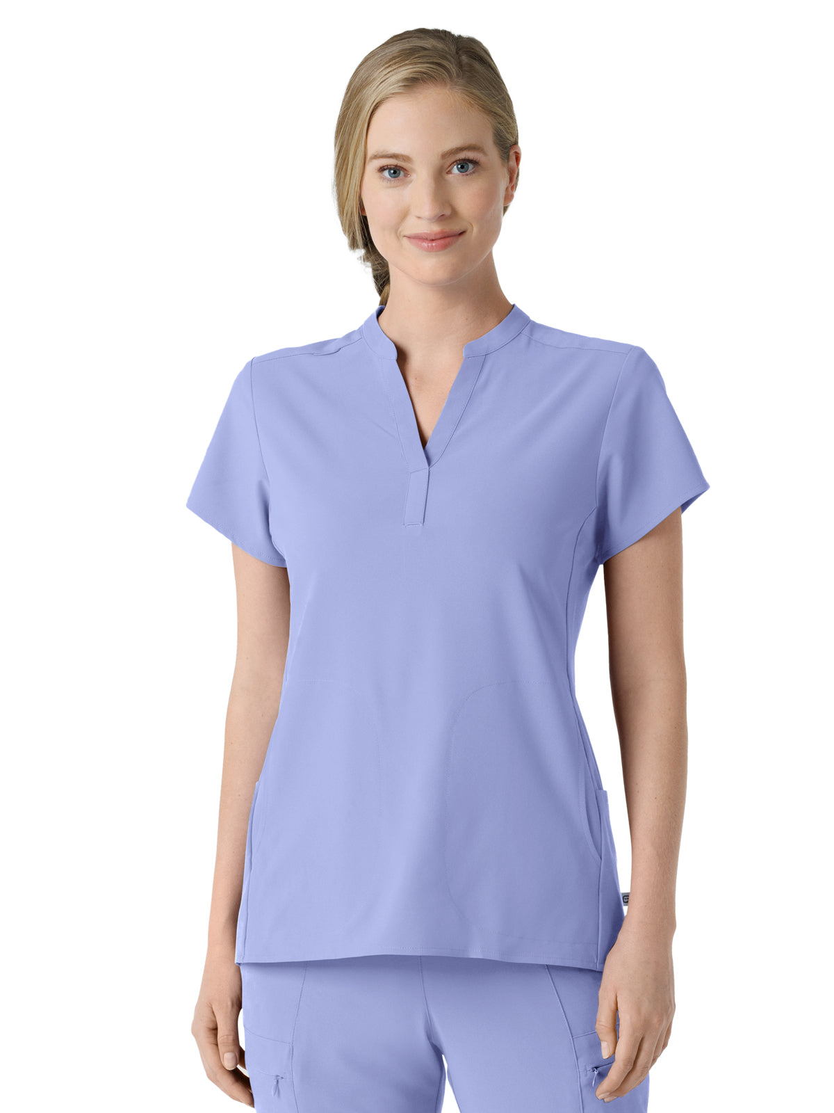 Women's Four-Pocket Mandarin Collar Top - 6734 - Ceil Blue