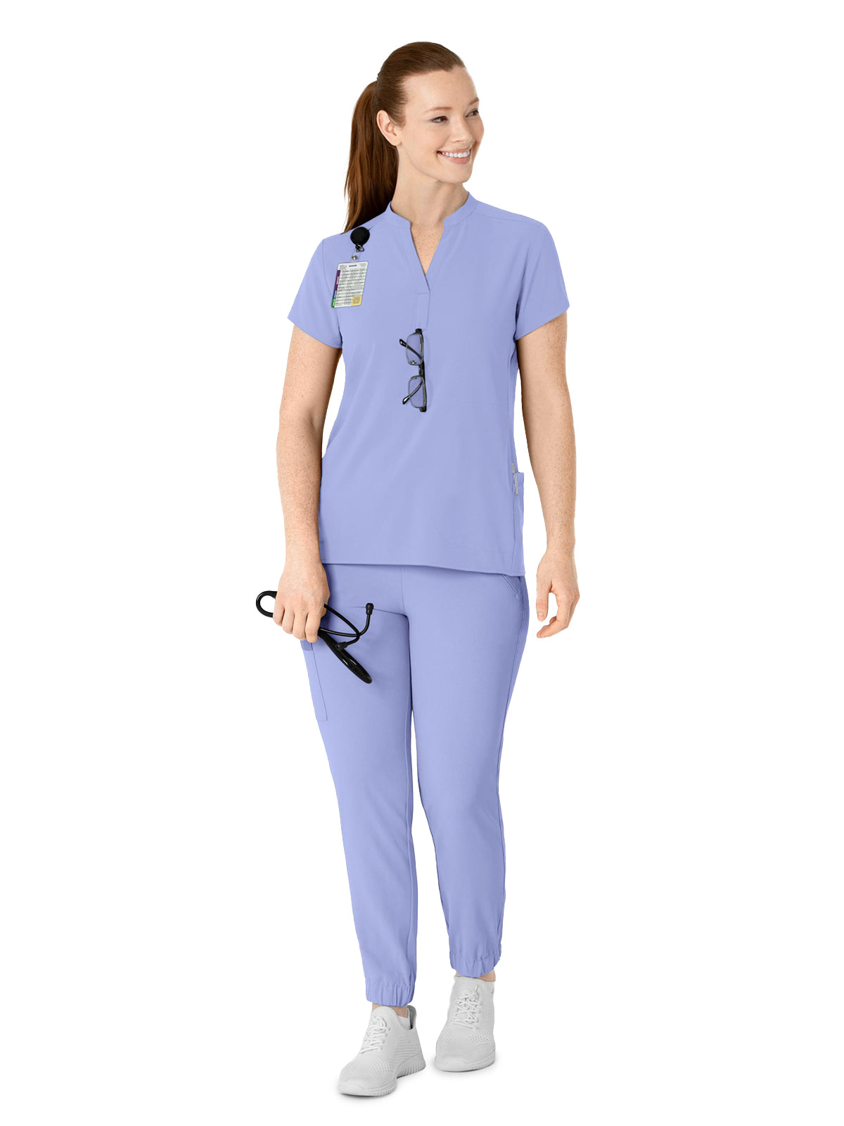 Women's Four-Pocket Mandarin Collar Scrub Top