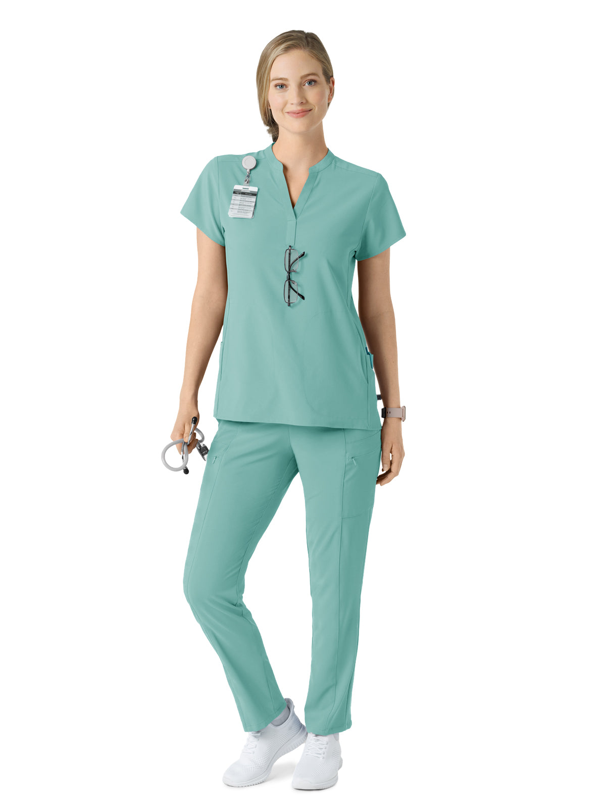 Women's Four-Pocket Mandarin Collar Scrub Top