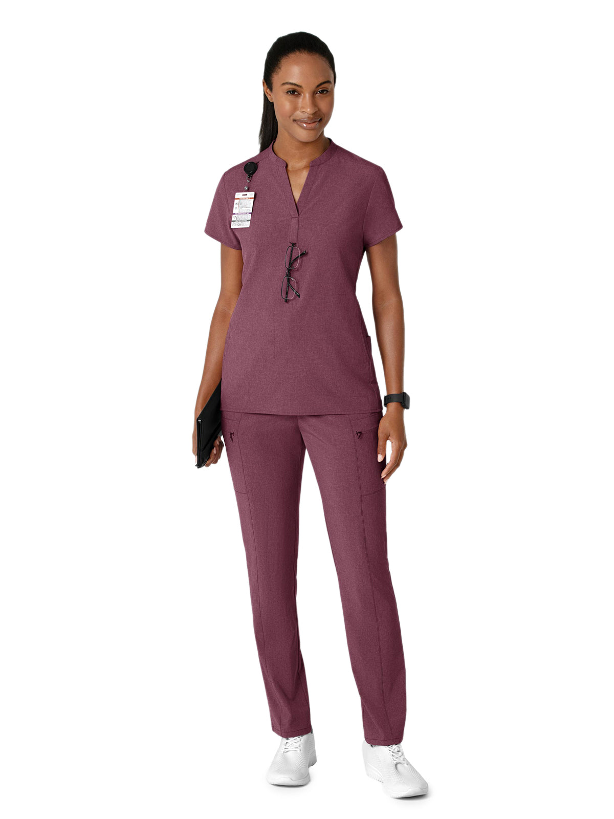 Women's Four-Pocket Mandarin Collar Scrub Top