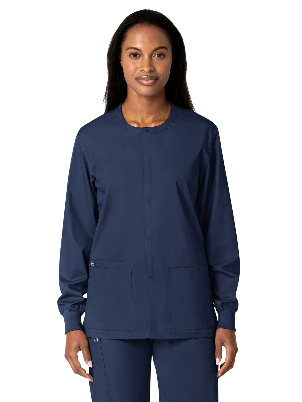 Unisex Five-Pocket Snap Front Scrub Jacket