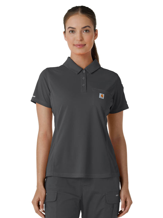 Women's Three-Pocket Lightweight Short Sleeve Polo Scrub Top - C12119 - Pewter