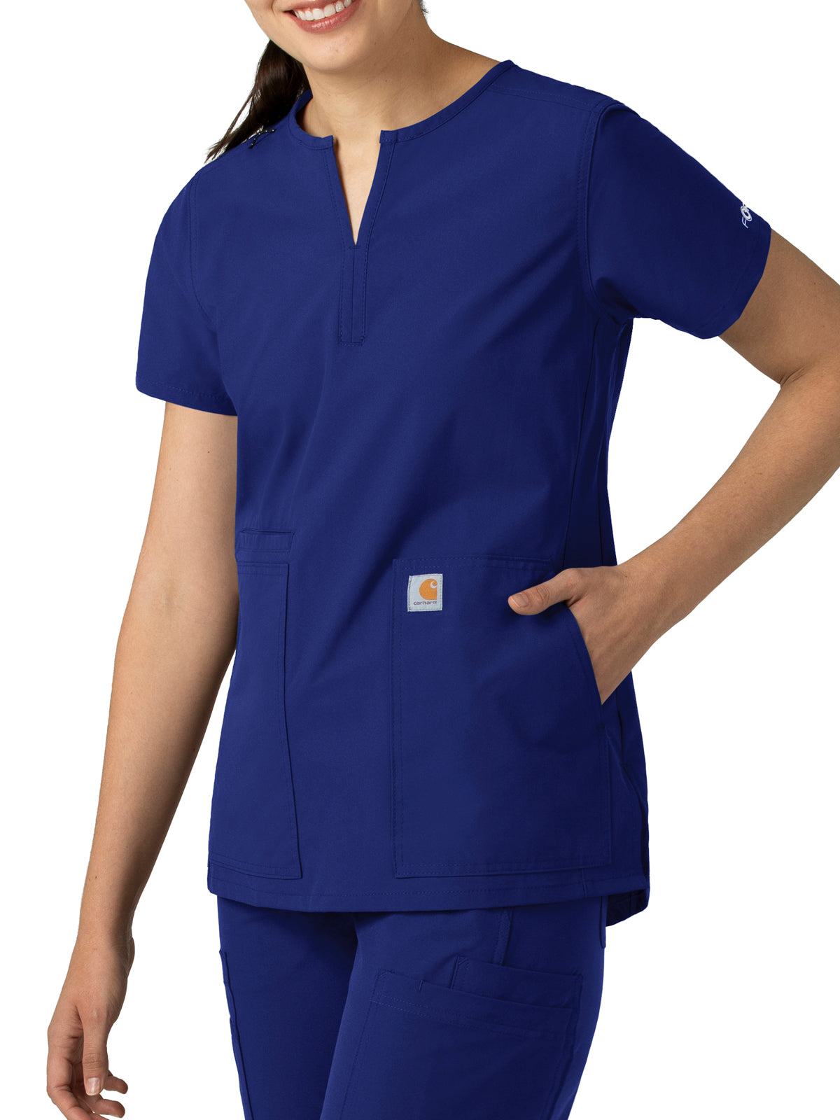 Women's Three-Pocket Modern Fit Notch Neck Top - C12213 - Galaxy Blue