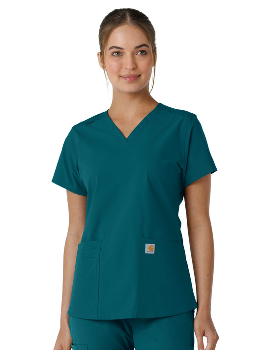 Women's Four-Pocket V-Neck Knit Panel Scrub Top