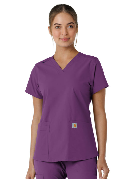 Women's Four-Pocket V-Neck Knit Panel Scrub Top